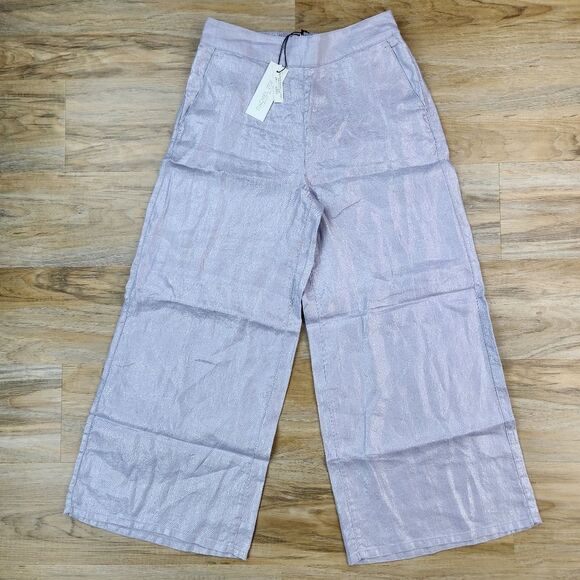 ☔️🩵NWT Rachel Zoe Iridescent Metallic Purple Linen Wide Leg Pants Medium - Picture 2 of 10